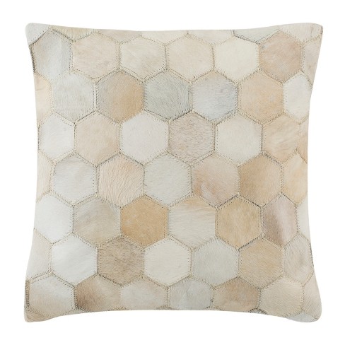 Match White Cowhide Modern Throw Pillow with Down-Alternative