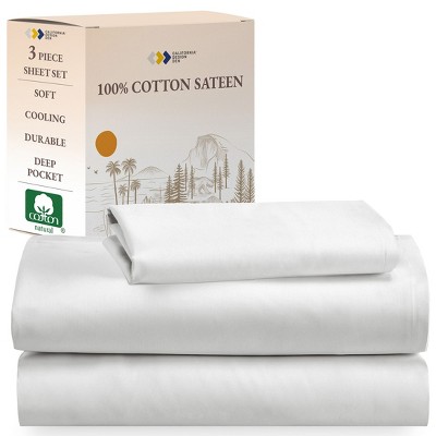 Soft 100% Cotton Sheets Set - Cooling Durable Sateen, Deep Pocket - by California Design Den