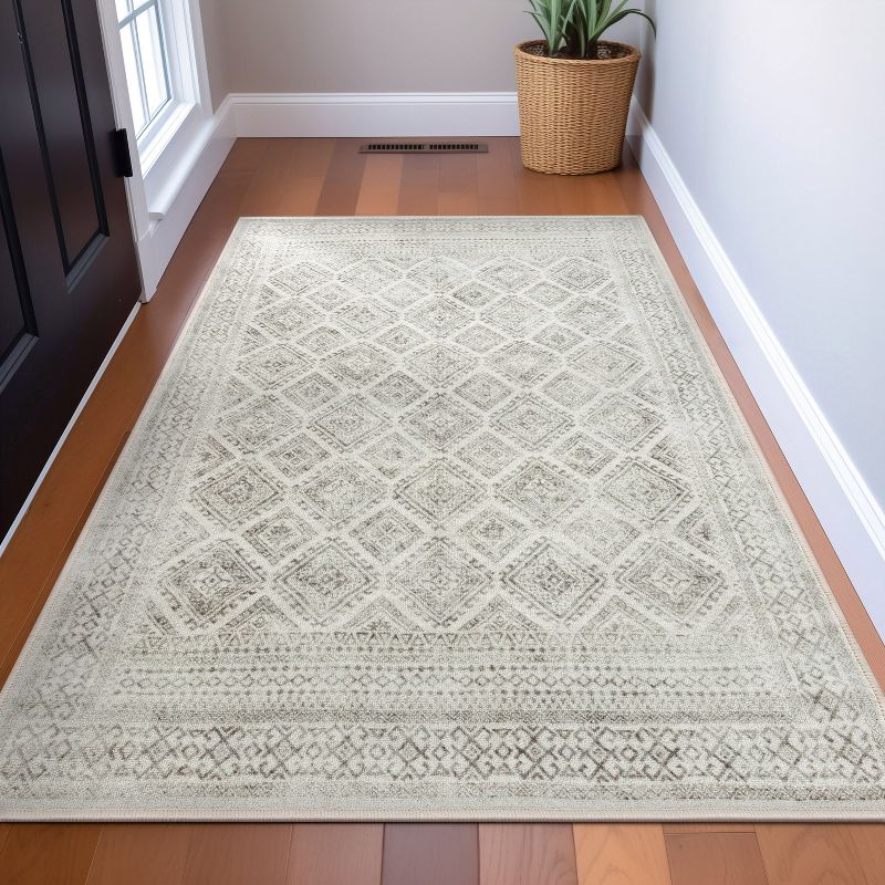 Well Woven Kings Court Sana Ivory & Grey - Non-Slip Rubber Backed Moroccan Diamond Rug - Perfect for Hallway, Entryway & Kitchen - Washable, Low Pile, 3 of 10