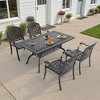 5-Piece Durable Cast Aluminum Outdoor Dining Set - Rectangle Table & Stackable Chairs Comfortable Blue Cushions - Perfect Patio & Backyard Furniture - 2 of 4