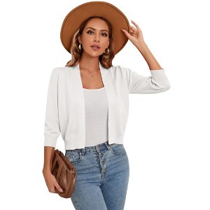 BLUEMING Womens Soft Knit Sweater Cardigan Bracelet Sleeve Open Front Cardigan Above Hip Length Cardigan - 1 of 4
