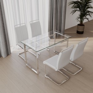 NicBex 51" Dining Table Set for 4 Dining Table Tempered Glass Top Silver Plating Legs with 4 Chairs for Dining Room, White - 1 of 4