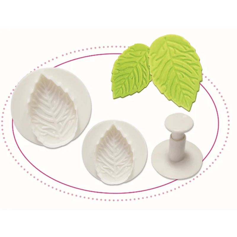 O'Creme Veined-Rose-Leaf Plastic Plunger Cutters, 3 Different Sizes, 1 Each, 1 of 3