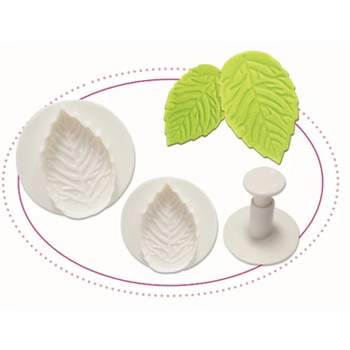 O'Creme Veined-Rose-Leaf Plastic Plunger Cutters, 3 Different Sizes, 1 Each