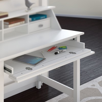 Pure White Transitional Wood Desk with Drawers and Keyboard Tray