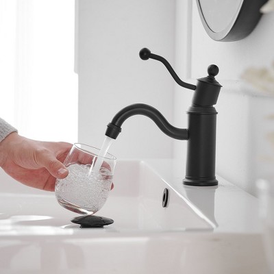 Matte Black Single-Handle Low-Arc Bathroom Faucet with Metal Drain