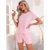 INSPIRE CHIC Women's Ribbed Knit Soft Short Sleeve Top and Shorts Ruffled Lounge Set Pajama Set with Pocket - 3 of 4