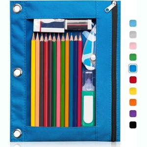 Paaaawaters Pencil Pouch for 3 Ring Binder, Large Pencil Case Pouch with 3 Reinforced Grommets, Pen Bag, Clear Window Pencil Case - 1 of 4