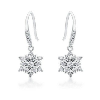 ShineHigh Dainty CZ Snowflake Drop Earrings – Rhodium & Gold Plated Options – Sparkling Winter-Inspired Design with Holiday Elegance