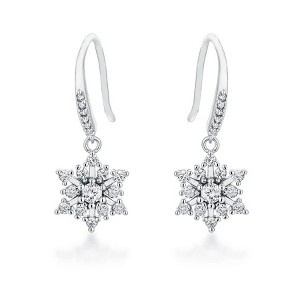 ShineHigh Dainty CZ Snowflake Drop Earrings – Rhodium & Gold Plated Options – Sparkling Winter-Inspired Design with Holiday Elegance - 1 of 1