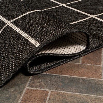 Mid-Century Modern Geometric Black and Cream 5' x 8' Indoor/Outdoor Rug