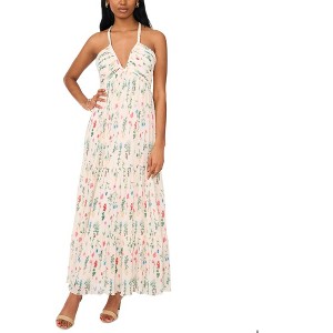 chinese dress ladies CeCe Women's Printed Linen Puff Sleeve V-Neck Maxi Dress, Sweet Rose Medium  at Amazon Women's Clothing store