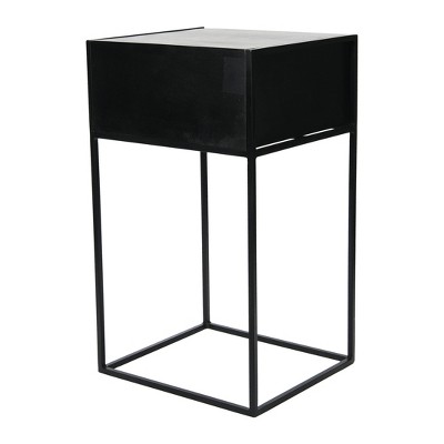 Compact Black Mango Wood Nightstand with Woven Cane Drawer