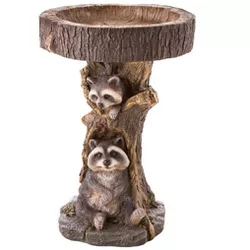 Plow & Hearth - Two Raccoons Carved Resin Birdbath and Garden Accent