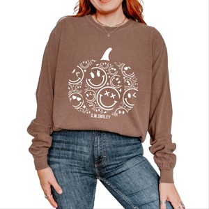 Simply Sage Market S.W.Smiley Pumpkin Outline Garment Dyed Long Sleeve - 1 of 4