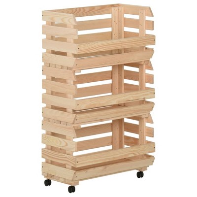 vidaXL Vegetable Trolley 14.6 in.x11.8 in.x31.5 in. Solid Wood Pine