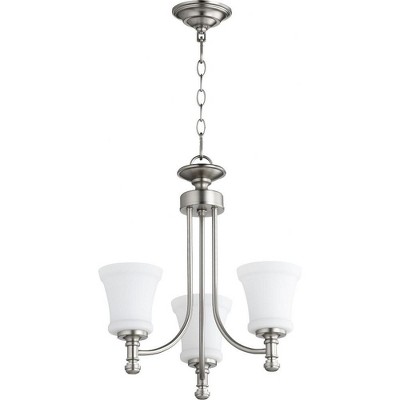 Quorum Lighting Rossington 3-Light Chandelier, Satin Nickel, 18 Width, 19 Height, Clear/Seeded Glass