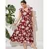 Womens Plus Size Casual Sleeveless Maxi Dress Ruffle Sleeve A Line Swing Summer Maxi Dress with Pockets Wine Red Flowers 4XL - 2 of 4