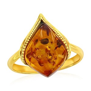 Simona Sterling Silver, Amber Marquise Ring - Gold Plated - Brown - Size 6 - 1 of 3