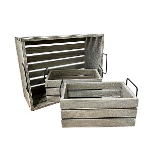 Essential Decor & Beyond 3-Piece Set Wooden Box with Handle Accent Decor in Gray Color - 1 of 4