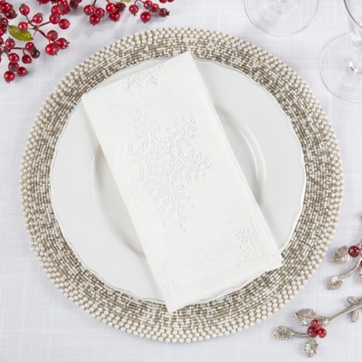 White Polyester Burnout Snowflake Design Napkins, Set of 4