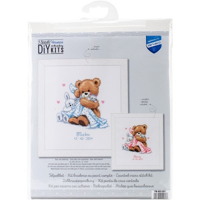 Vervaco Counted Cross Stitch Kit 6.75"X7"-Bear With Blanket On Aida (14 Count)