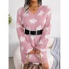 Women's V-Neck Lantern Sleeve Sweater Dress, Cloud Color Block Knit Knee-Length Dress - 3 of 4