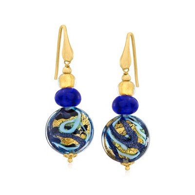 Ross-Simons Italian Multicolored Murano Glass Bead Drop Earrings in 18kt Gold Over Sterling