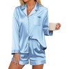 Ekouaer Satin Pajama Set for Women Button Down Pj Set Long Sleeve Top and Shorts 2 Piece Loungewear Summer Soft Sleepwear - 4 of 4