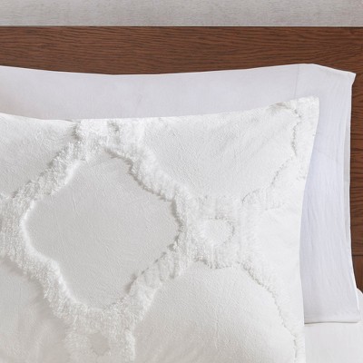 Full White Cotton Tufted Geometric Comforter Set