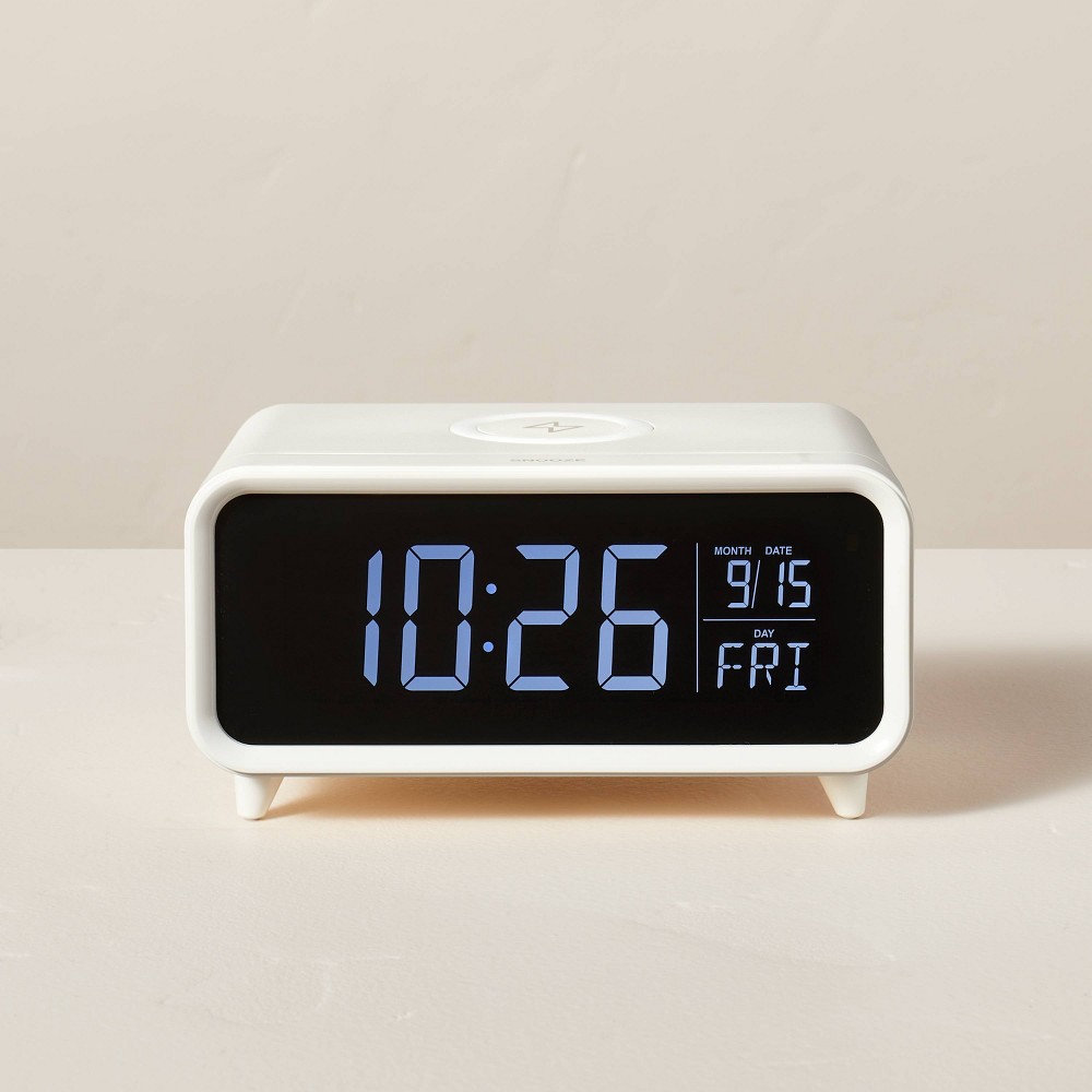 Photos - Radio / Table Clock Digital Alarm Clock with Wireless Charging Cream/Black - Hearth & Hand™ wi