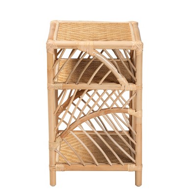Baara Natural Brown Rattan Bohemian Nightstand with Shelves