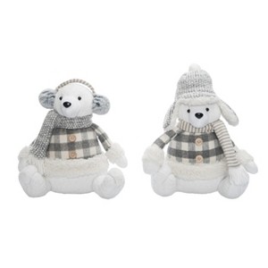 Transpac Plush Polar Bear Sitter Set of 2 Christmas Home Decorations - 1 of 1