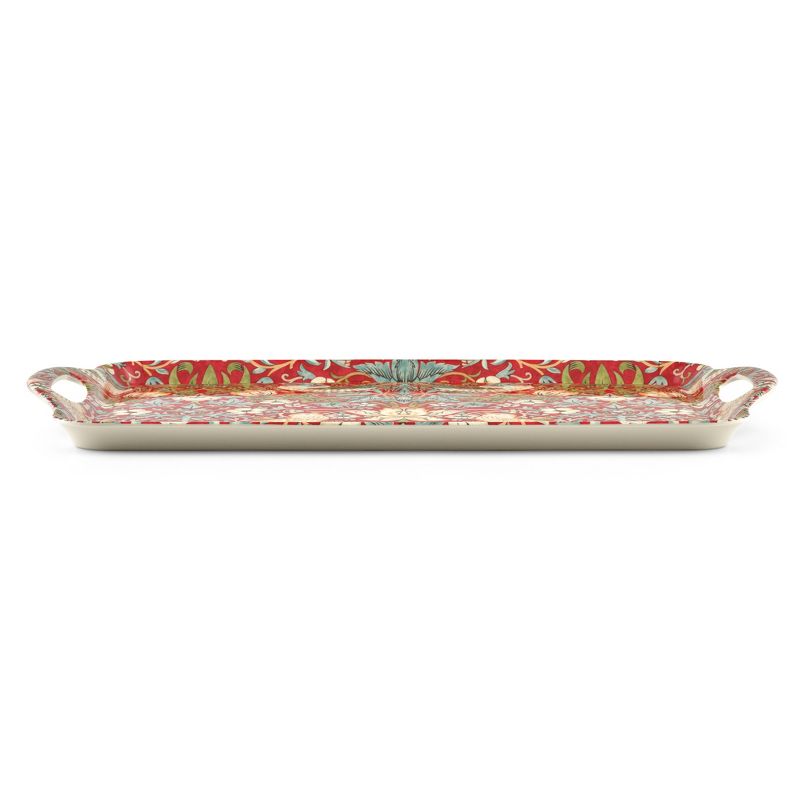 Pimpernel Morris and Co Strawberry Thief Red Melamine Handled Tray  - 19.25" x 11.5", 5 of 6