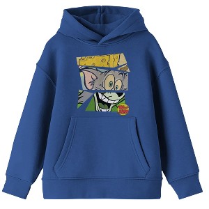 Tom & Jerry Characters Mashup Block Layout Long Sleeve Royal Blue Boy's Hooded Sweatshirt - 1 of 2