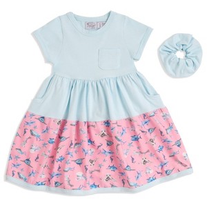 The Pink Picket Fence - Sparky Shark Twirl Dress in Pink or Blue - Available in sizes 12M to 8 Years - 1 of 4