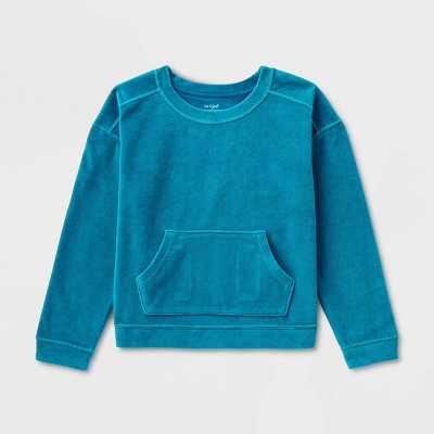 Girls' Adaptive Velour Sweatshirt - Cat & Jack™ Teal Blue M : Target