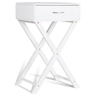 White MDF X-Shape Leg 1-Drawer Nightstand