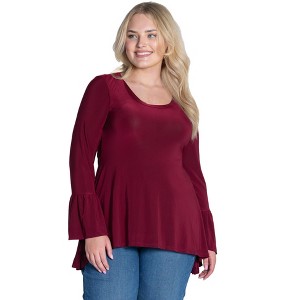 24seven Comfort Apparel Womens Long Bell Sleeve High Low Plus Size Tunic Top - 1 of 4