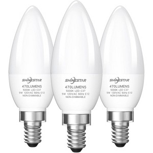 SHINESTAR 3-Pack Ceiling Fan Light Bulbs, Daylight 5000K, E12 Candelabra Bulb 40 Watt, Small Base LED Type B Chandelier Bulb, Non-dimmable - 1 of 4