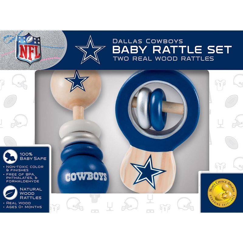 Baby Fanatic Wood Rattle 2 Pack - NFL Dallas Cowboys Baby Toy Set, 1 of 5