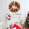 24" Pre-Lit Christmas Wreath for Front Door - Lighted Wreath with 20 Battery-Operated LED Lights, Red & White Bow, Balls for Holiday Decor - 3 of 4