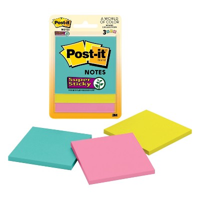 Post-it 3pk 3&#34; x 3&#34; Super Sticky Notes 45 Sheets/Pad - Miami Collection