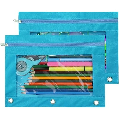Fmeida Pencil Pouch 3 Ring, Zipper Pencil Pouches Case Binder Cosmetic Bag Black 2 Pack