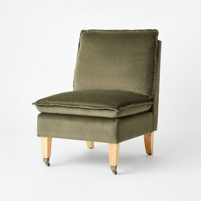 Talbert Pillow Top Slipper Chair with Casters Olive Green Velvet (KD) -  Threshold™ designed with Studio McGee