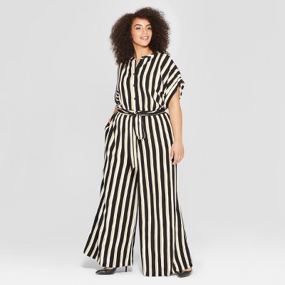 plus size striped jumpsuit