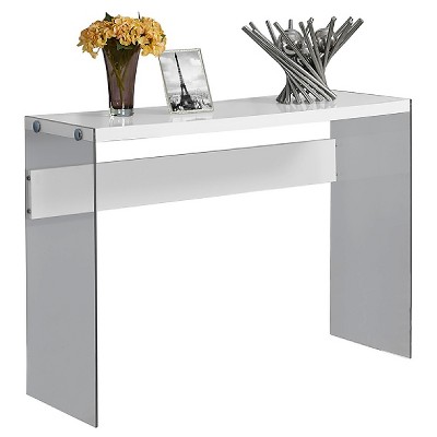 44" Console Accent Table Tempered Glass with Glossy White - EveryRoom