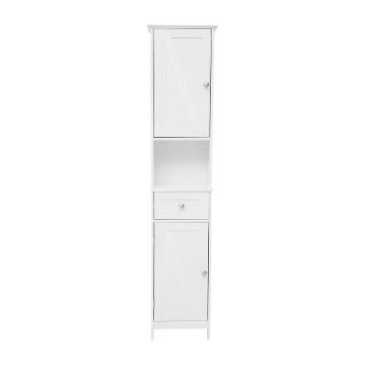 White Engineered Wood Bathroom Linen Tower with Adjustable Shelves