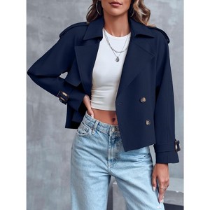Imily Bela Womens Cropped Double Breasted Trench Coat with Raglan Sleeves and Pockets for Office - 1 of 4