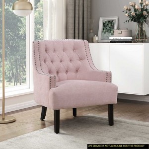 CAVINAS Polyester Accent Chair with Tufted Backrest and Wood Legs,Modern Upholstered Living Room Chairs,Reading Chairs for Living Room - 1 of 4